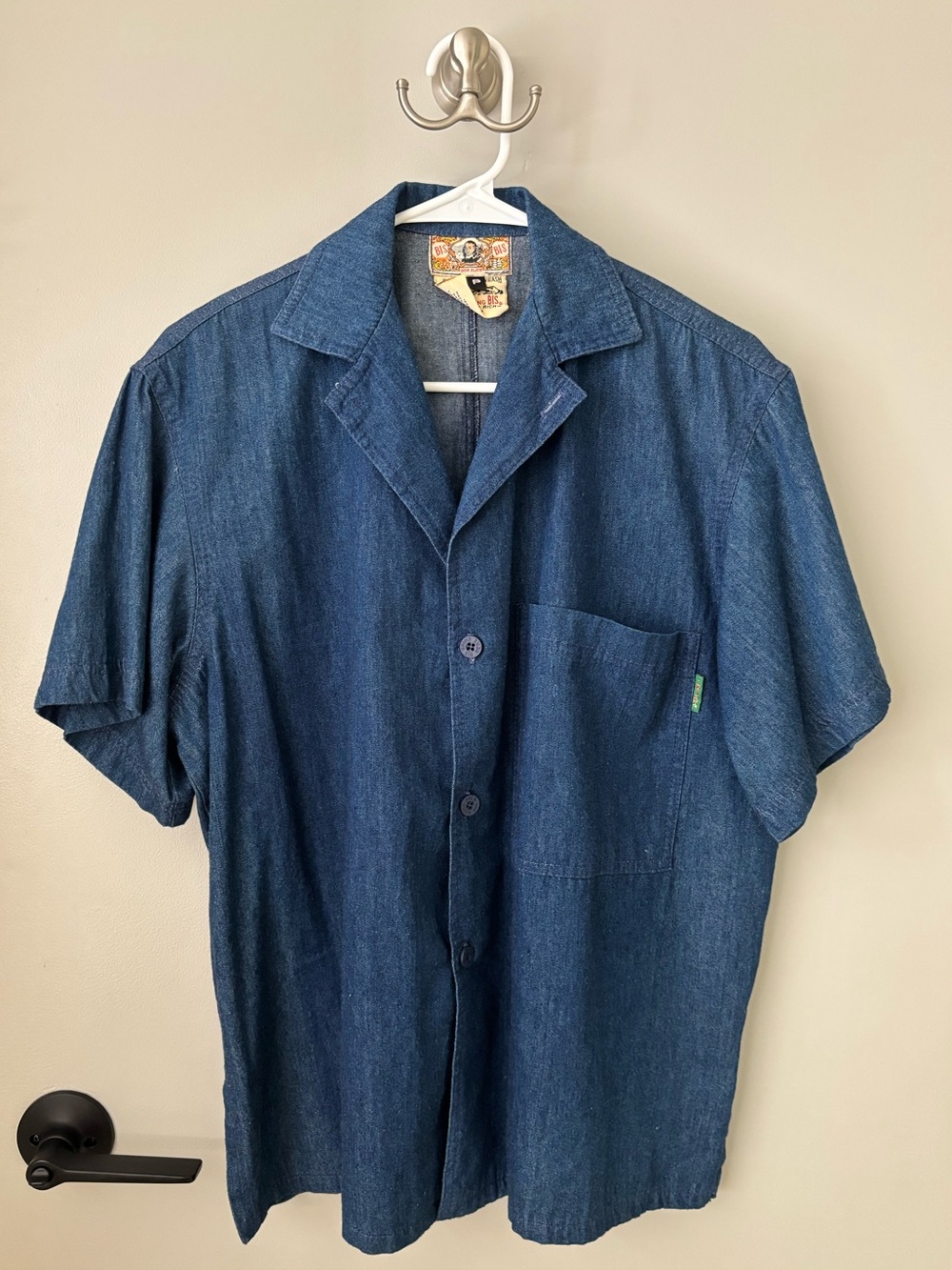Vintage Gene Ewing BIS Wrinkled Rich Denim Short Sleeve Shirt